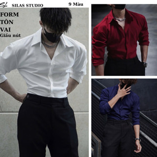 Áo Sơ mi nam tay dài SILAS Trơn Cotton Chéo Nam Giấu Cúc Thoáng Mát Form Hack Vai