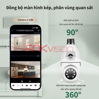 【New Camera Fnkvision 2 mắt kết nối bằng đui đèn E27 Yoosee 12MP ,xem đồng thời 2 giao diện - bảo hành 1 năm