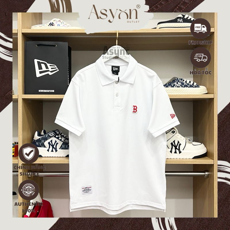 (Auth) Áo Polo New Era x MLB Boston Trắng Trơn Logo Thêu Màu Đỏ | CODE: 14225586 - Asyon Outlet