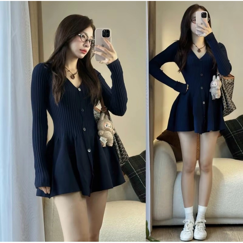 (Hàng QC loại 1) Váy Len Nữ Đầm Body Len Hàn Cổ V Dáng Ngắn Tay Dài Hàng QC Cao Cấp | BigBuy360 - bigbuy360.vn