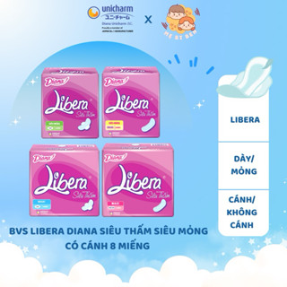 (Chính Hãng) Băng Vệ Sinh Libera Diana Siêu Thấm siêu mỏng Có Cánh 1 gói/8 miếng Date mới
