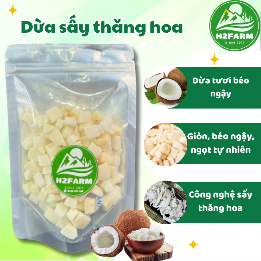 Dừa Sấy Thăng Hoa - H2farm - Ăn Vặt Food - Snack Food - Nguyên Vị Dừa - Giòn Giòn - Béo Béo