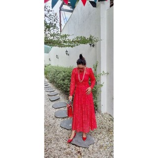đầm nữ ren co giãn màu cánh sen