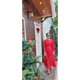đầm nữ ren co giãn màu cánh sen