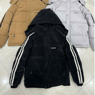 Áo Phao Nam Chất VẢI NHUNG TĂM Sọc Kẻ MŨ CÓ THỂ THÁO RỜI BMN05