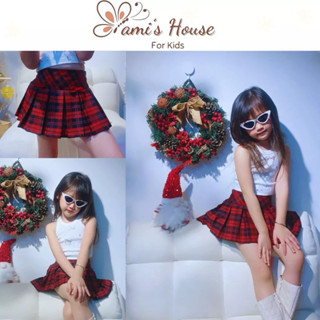  Chân Váy Xếp Ly Kẻ Đỏ Kèm Nơ Cao Cấp Cho Bé Gái Xinh Xắn,Chân Váy Noel Giáng Sinh Cho Bé Gái 