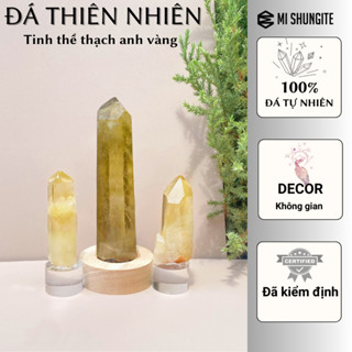  Tinh thể thạch anh Vàng - Citrine đá thiên nhiên kèm đế và đèn dùng decor home thanh tẩy tarot thiền định Mi Shungite 