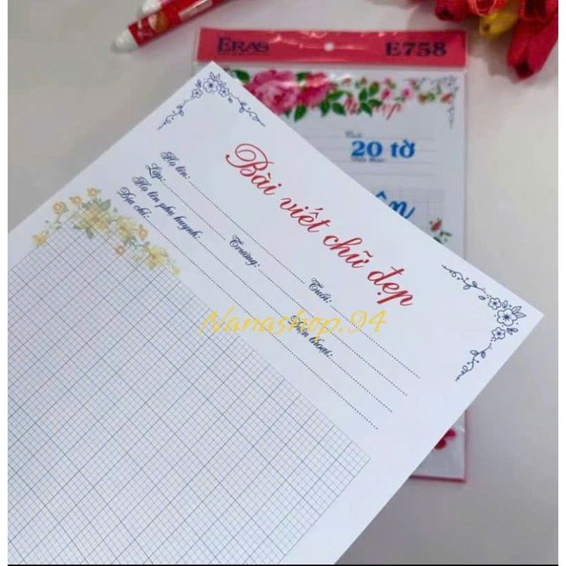 Giấy luyện viết chữ đẹp Eras E758 4 ô ly (2.5x2.5mm) SL 20 tờ/ tệp
