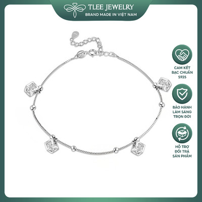 Lắc chân bạc nữ TLEE treo hạt rubic lấp lánh TLEEJEWELRY