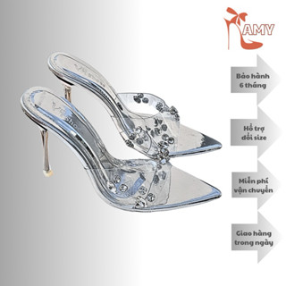 giày cao gót nữ 9cm bản nika trong suốt đính đá lấp lánh