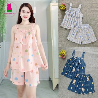 Đồ bộ tole lanh đùi dây có bèo ngực mặc nhà, mặc ngủ siêu mát 49-80kg