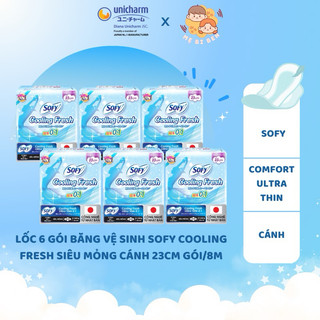 Lốc 6 gói Băng vệ sinh Sofy Cooling Fresh siêu mỏng cánh 23cm gói/8 miếng