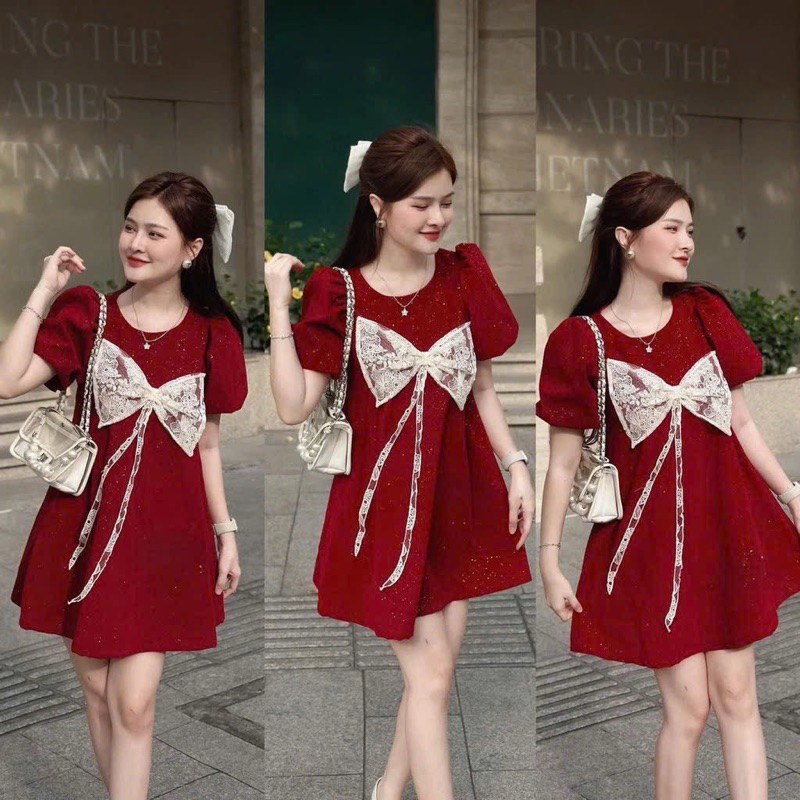 ĐẦM NHUNG ĐỎ TAY BỒNG