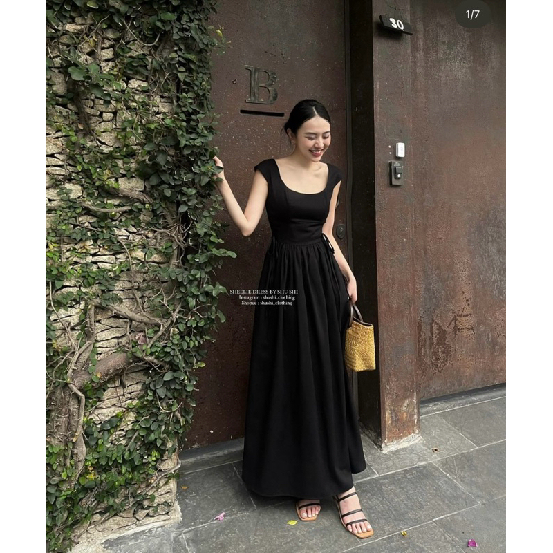 [PASS] 𝐒𝐡𝐞𝐥𝐥𝐢𝐞 𝐃𝐫𝐞𝐬𝐬 - Đầm Midi Cổ Tròn Rút Dây Eo - Sushi.clothing - NEW 100%