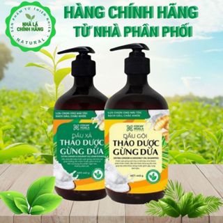 Combo Dầu Gội Xả Thảo Dược Hữu Cơ Gừng Dừa Nhà Lá Sạch Gàu Ngứa 440g