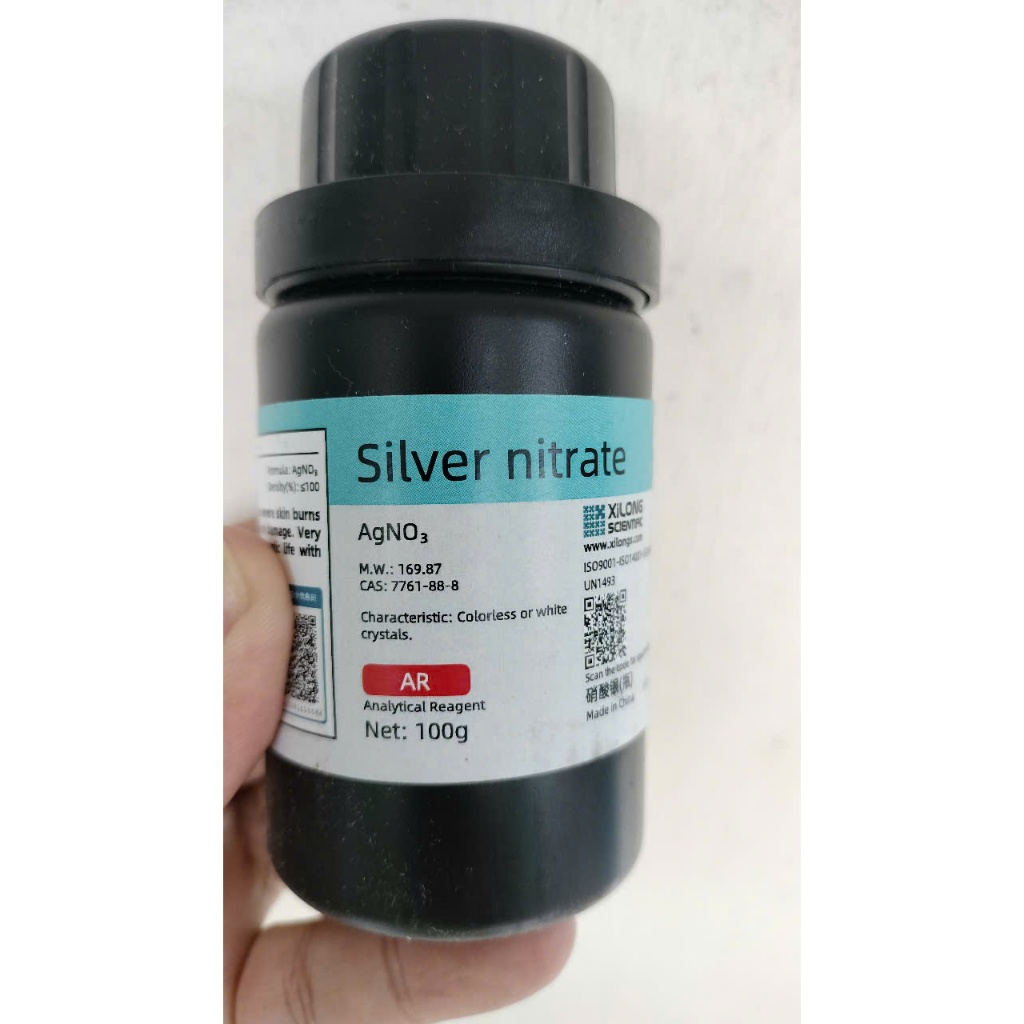 nitrat (silver nitrate) AgNO3, hàng tinh khiết phân tích 99.8% chai 100g