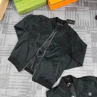 Áo Khoác Bomber Gió Nam Philipp Plein Thêu Hình Hổ Vằn Hai Bên Ngực Phối Tag Logo Sắt Sau Lưng Dầy Dặn.