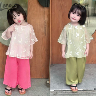   TẶNG BỜM  Set áo Bà Ba Voan tơ 2 lớp mix lụa ngọc trai CHIBU mềm mịn cho bé gái 7-30kg 