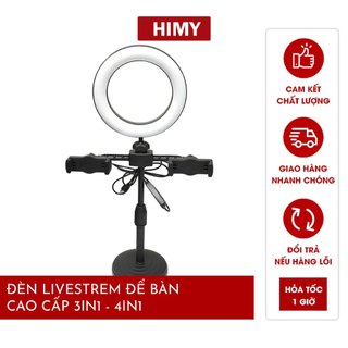 Đèn livestrem để bàn cao cấp 3in1 - 4in1, tích hợp giá đỡ kẹp 2 điện thoại, kiêm đèn led 3 màu quay video tiktok
