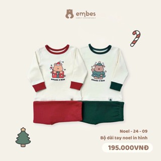  Đồ Bộ NOEL Cho Bé Embes Bộ Quần Áo Dài Tay Họa Tiết Giáng Sinh Chất Cotton Mềm Cho Bé Từ 8kg-18kg 