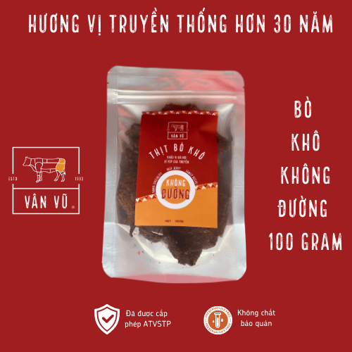Bò khô Vân Vũ - Miếng - không đường - 100gram