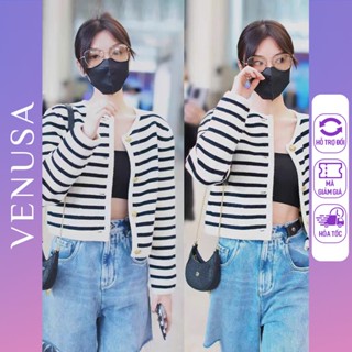 Áo cardigan nữ BIGSIZE màu be kẻ ngang mặc thu đông Venusa Store Top Women