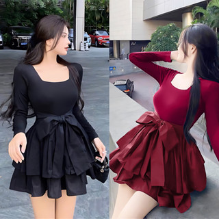 (40-95kg) Đầm Váy Nữ Hot Mẫu Xinh Bigsize Tay Dài Thun Tăm Phối Lụa Cột Nơ Xinh Cho Nàng Béo Múp Xinh DV003