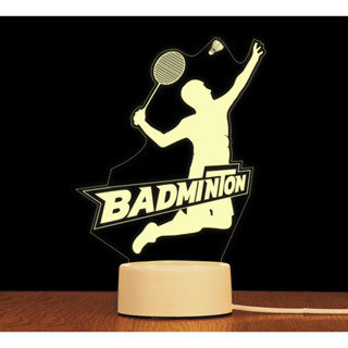 Đèn led 3D môn cầu lông đèn ngủ chủ đề thể thao cầu lông đèn quà tặng lưu niệm có khắc tên theo yêu cầu