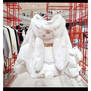 Áo phao lông vũ mũ thỏ tai dài tặng kèm gấu bông