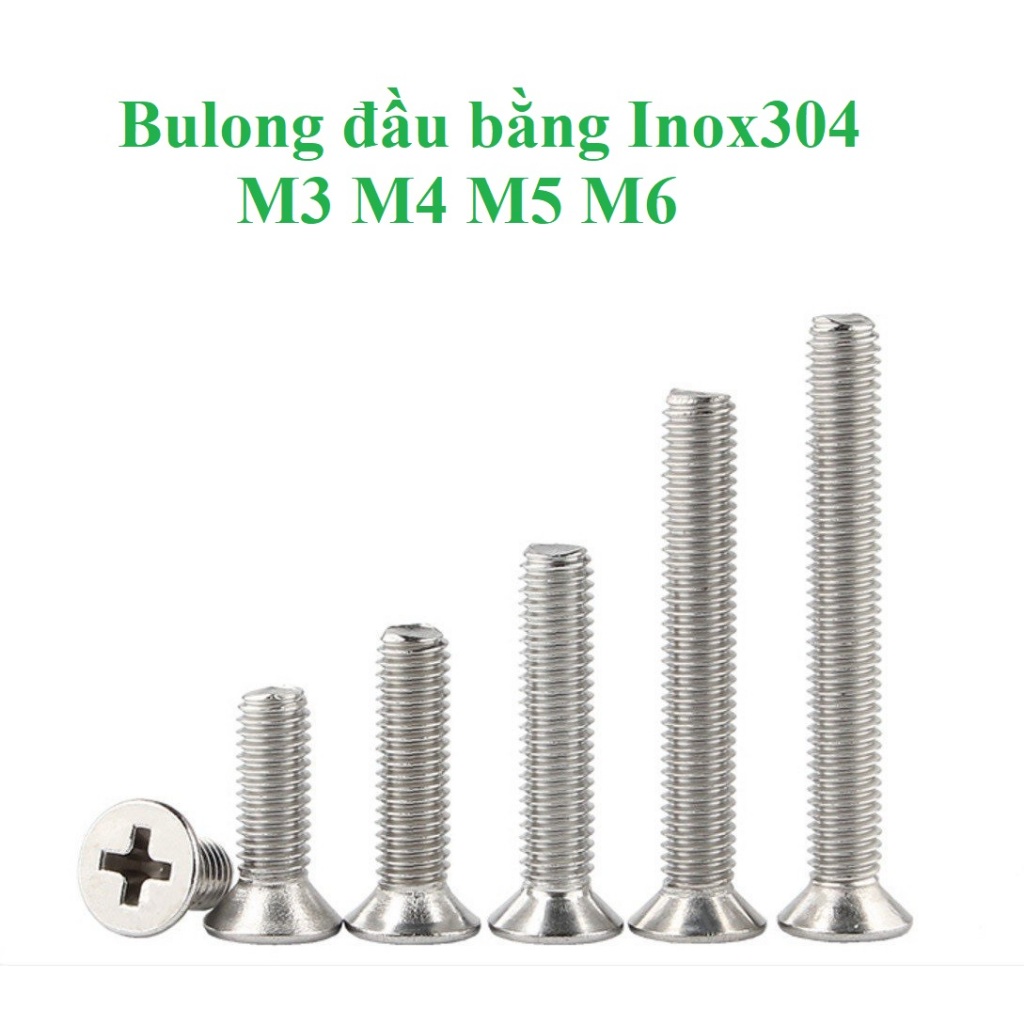 10 cái  M3 M4 M5 M6 Vít pake đầu bằng thân bulong,bulong đầu bằng inox304 M3-M6