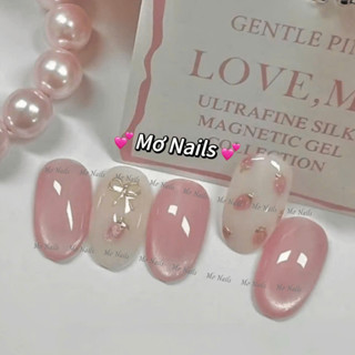 (Tặng hộp nail, keo MxBon) Nail box thiết kế tiểu thư mắt mèo hồng trái dâu dễ thương xinh xắn M116