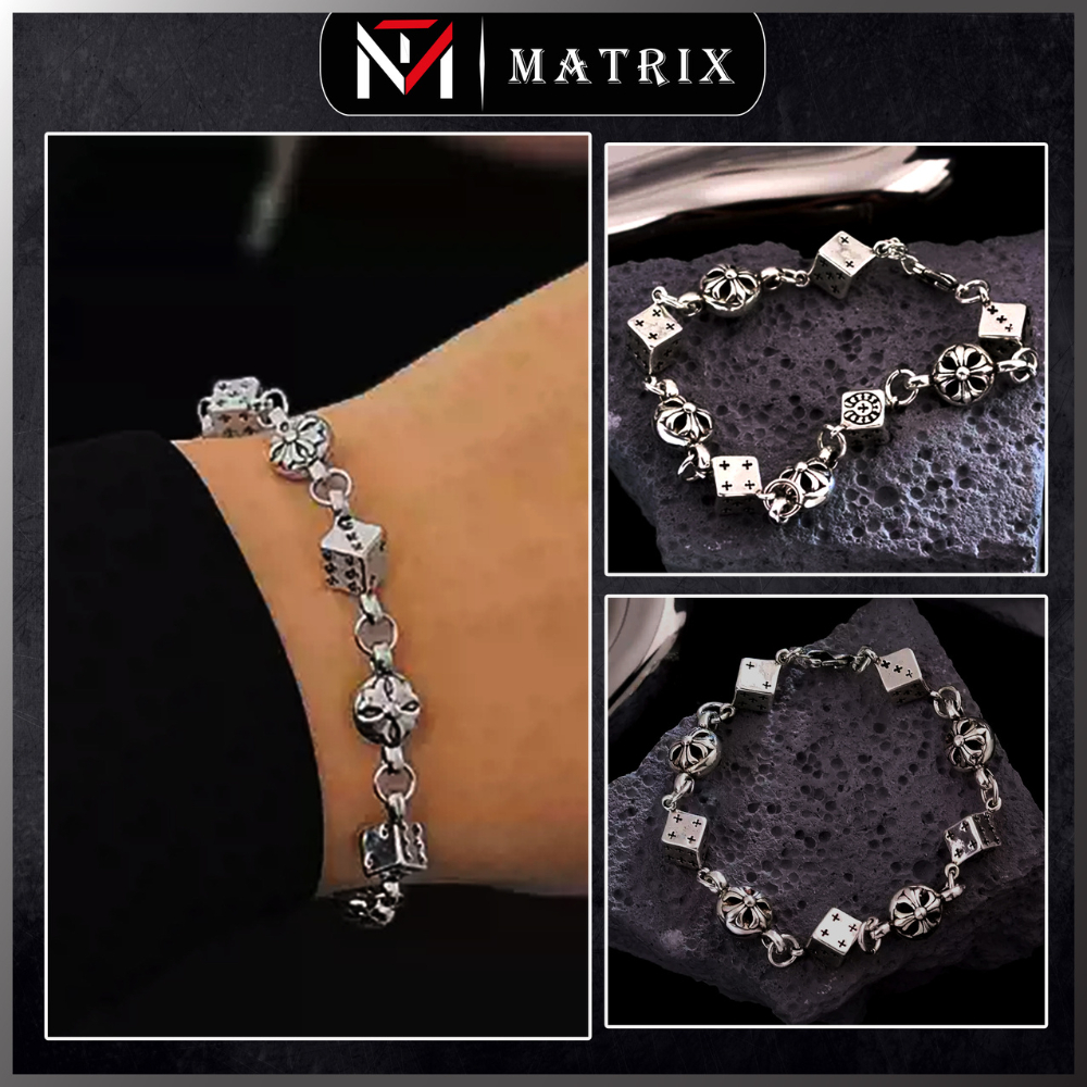 Vòng Tay Y2K Chrome Heart - Lắc Tay Nam Nữ Họa Tiết Gothic - Vòng Tay Nữ Không Gỉ Màu Bạc Matrix