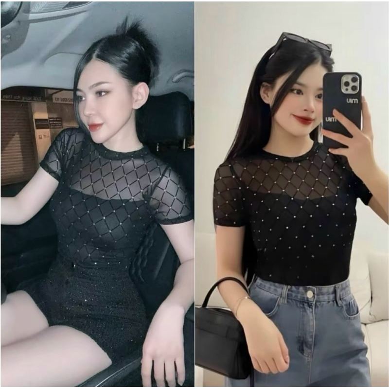 Áo lưới Đính Nhũ Lấp Lánh Bling Bling.Lót Thun Borip xịn ( Full-size:40-90 kg ) Top Nữ Women