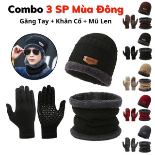 Găng tay len kèm Khăn len và Mũ trùm đầu len lót lông cao cấp - Giữ ấm mùa đông nam nữ Songting 