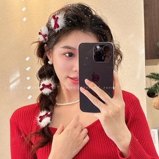  Set 2 Kẹp Tóc Nơ Nhung Đỏ Lông Tuyết Trắng Dễ Thương Xinh Xắn  Phong Cách Tiểu Thư Đi Tiệc Đi Chơi Tết 