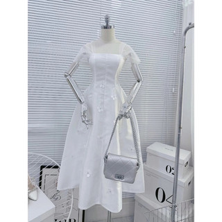 Đầm Tiệc Tacta Trắng Tiểu Thư Đính Nơ