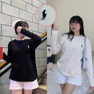 Áo dài tay 3 màu form rộng, họa tiết thêu ngựa bassic, chất vải cotton co giãn dày dặn, áo thun dài tay nữ