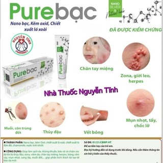 kem bôi da Pure bạc kháng khuẩn, bảo vệ da, khi bị thủy đậu, viêm da, chân tay miệng, mụn nhọt, bỏng, zona