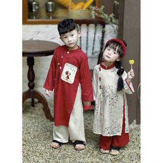 Áo dài cách tân cho bé, set cặp áo dài lụa mẫu hot 2024 cho bé 8-22kg