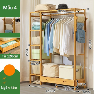 Tủ treo đồ 2 khoang gỗ tre tự nhiên thân thiện môi trường không mối mọt dài 1m2 có ngăn kéo