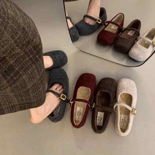 Giày bệt KICHI chất dạ da lộn mix lông nhung ấm chân giày đi đà lạt mary jane basic đi làm đi đi học Q55