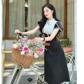  Đầm thiết kế thương hiệu Ren DESIGN by Khâu đen ô vuông sang chảnh 