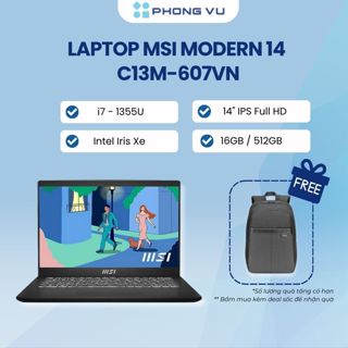 Laptop MSI Modern 14 C13M-607VN (i7-1355U) (Đen) - Bảo hành - Bảo hành 24 tháng