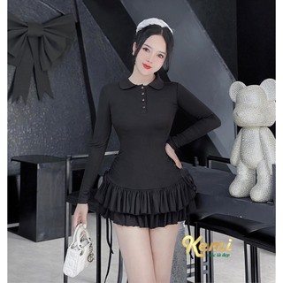 Váy thiết kế dự tiệc 2 dây rút phối tơ mềm xòe dáng A xòe tầng Kemi phong cách thanh lịch tiểu thư