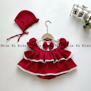 [3-12kg] Body Váy Đỏ Đô NHÍM XÙ KIDS Cho Bé Gái Sơ Sinh, Đầy Tháng, Thôi Nôi Chất XÔ MUSLIN B126