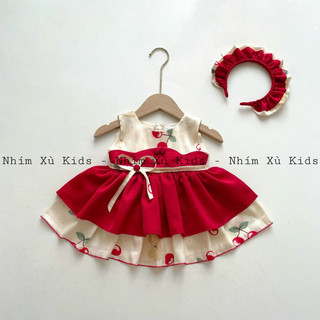   4-28kg  Váy Lụa Gấm Đỏ NHÍM XÙ KIDS Cho Bé Gái 1 Tuổi Đến 8 Tuổi V112 