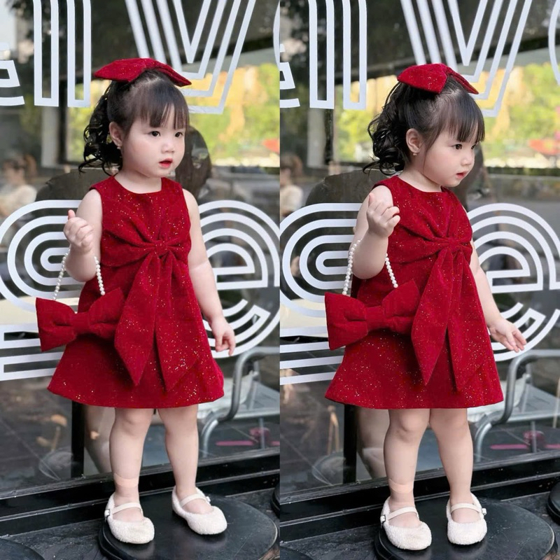 Váy đầm đỏ bé gái CS687, LT11, CS650, CS625, váy đỏ noel giáng sinh, Tết cho bé