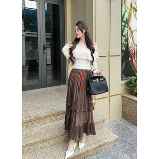  CHÂN VÁY NHUNG NỮ TẦNG DÁNG DÀI 2602-HÀNG QUẢNG CHÂU 