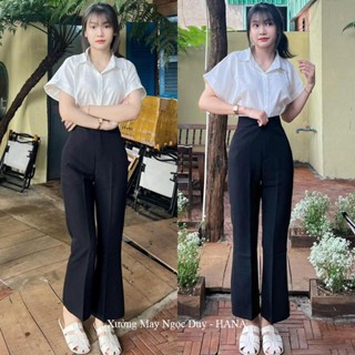 Quần tây ống loe đi học nữ m50 m55 m60 1 cúc 2 nút màu Đen - Quần ống loe cạp cao nữ đi học công sở hẹn hò tiệc vải mềm