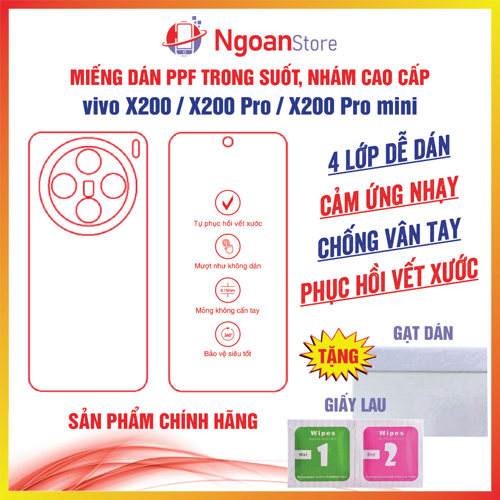Miếng dán PPF vivo X200 -X200 Pro- X200 Pro mini -X200s-X200 Ultra chống vân tay phục hồi vết xước -
